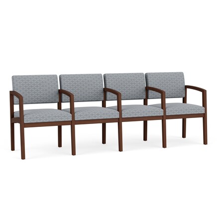 Lesro Lenox Wood 4 Seat Tandem Seating Wood Frame, Walnut, RS Fog Upholstery LW4103